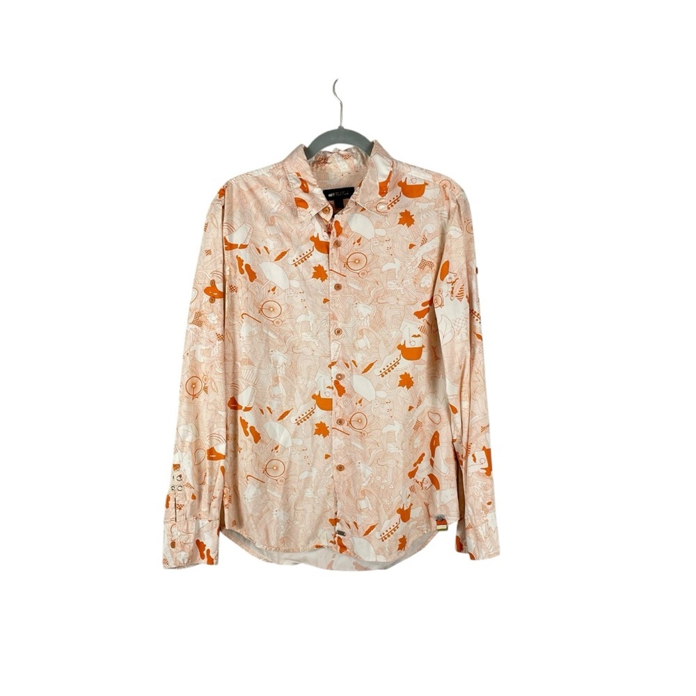 Paul Frank 2006 Orange & White Illustrated Long Sleeve Button-Down Shirt Size S